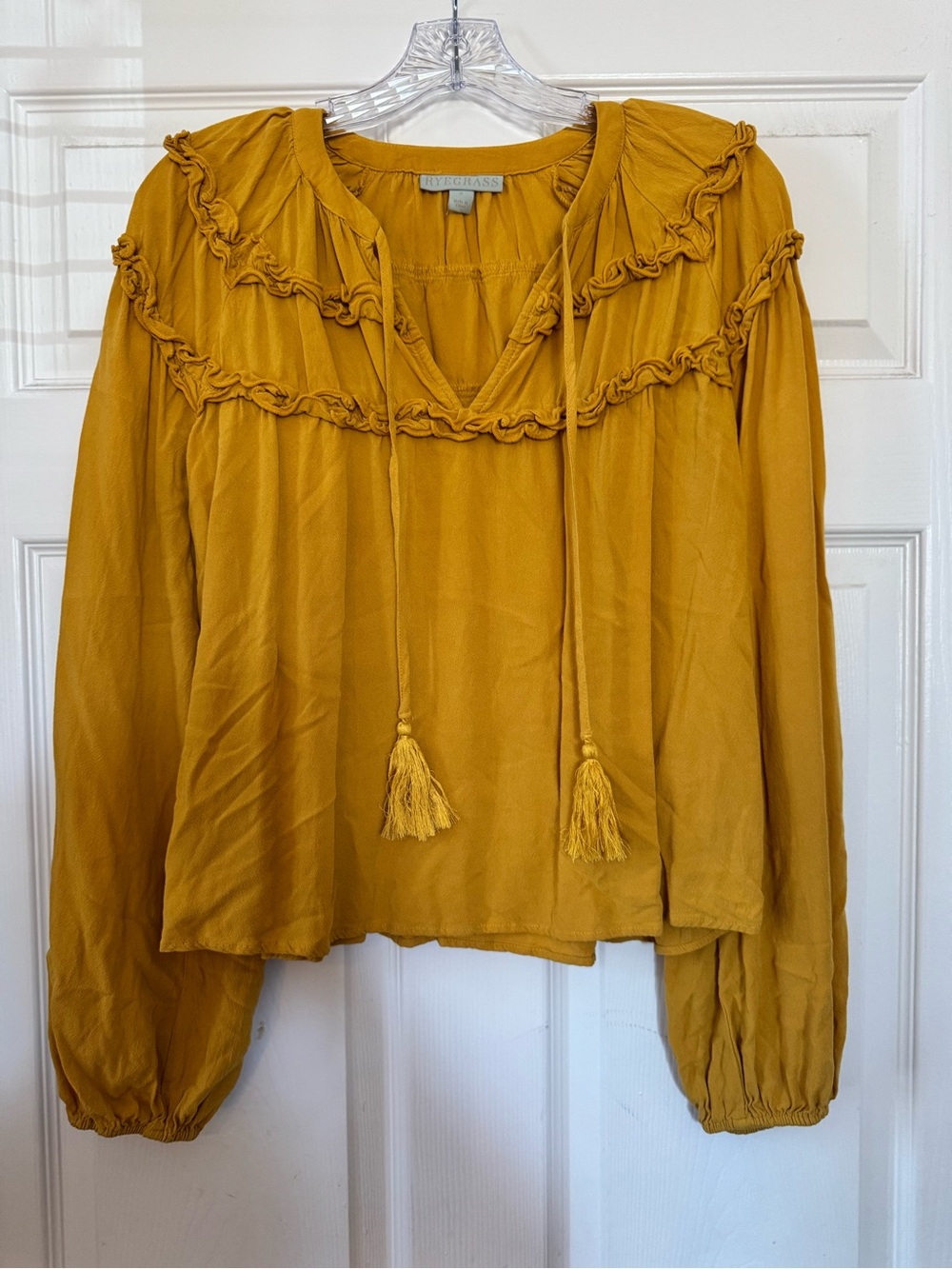 Ryegrass Mustard Ruffle Peasant Blouse Small